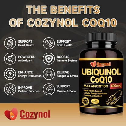 Ubiquinol CoQ10 400 mg Weichkapseln mit Vitamin E & Omega-3 – Maximale Absorption Coenzym Q10, Starkes Antioxidans, Unterstützt Herzgesundheit & Energieproduktion, 120 Stück, Nicht-GVO