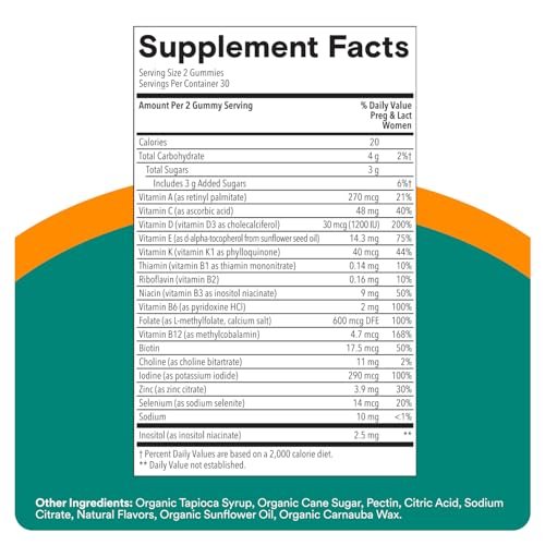SmartyPants Schwangerschaftsvitamine für Frauen, Multivitamin Gummis: Prä- und Postnatale Vitamine, Biotin, Methylfolat, Vitamin D3, C, B12, B6, A, K & Zink, Inositol, 60 Stück (30 Tage Vorrat)