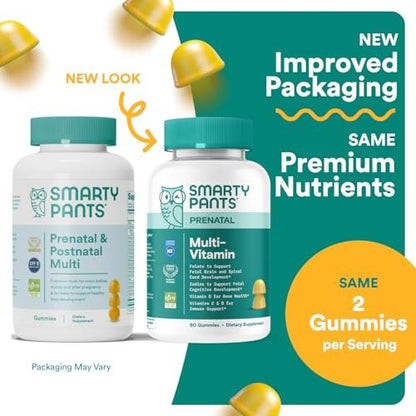 SmartyPants Schwangerschaftsvitamine für Frauen, Multivitamin Gummis: Prä- und Postnatale Vitamine, Biotin, Methylfolat, Vitamin D3, C, B12, B6, A, K & Zink, Inositol, 60 Stück (30 Tage Vorrat)