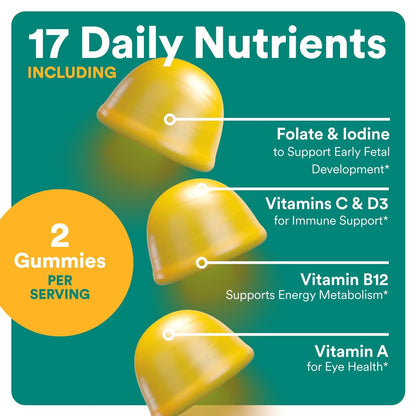 SmartyPants Schwangerschaftsvitamine für Frauen, Multivitamin Gummis: Prä- und Postnatale Vitamine, Biotin, Methylfolat, Vitamin D3, C, B12, B6, A, K & Zink, Inositol, 60 Stück (30 Tage Vorrat)