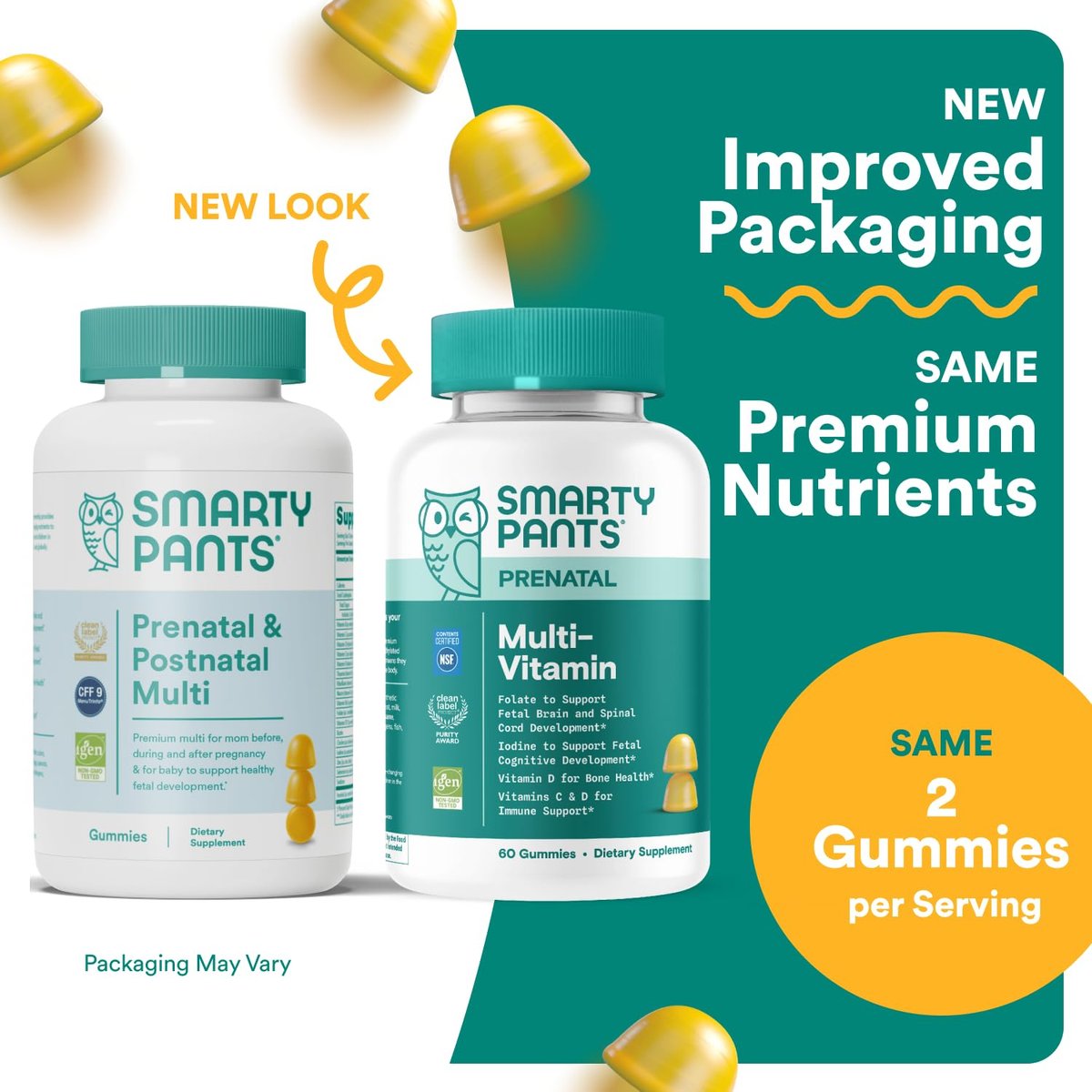 SmartyPants Schwangerschaftsvitamine für Frauen, Multivitamin Gummis: Prä- und Postnatale Vitamine, Biotin, Methylfolat, Vitamin D3, C, B12, B6, A, K & Zink, Inositol, 60 Stück (30 Tage Vorrat)