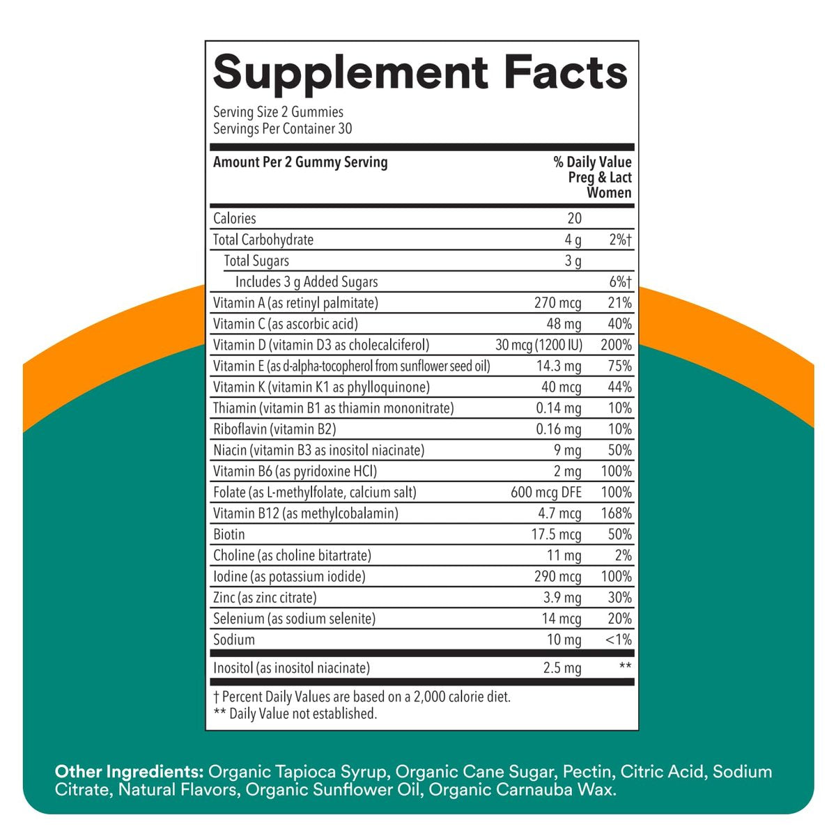 SmartyPants Schwangerschaftsvitamine für Frauen, Multivitamin Gummis: Prä- und Postnatale Vitamine, Biotin, Methylfolat, Vitamin D3, C, B12, B6, A, K & Zink, Inositol, 60 Stück (30 Tage Vorrat)