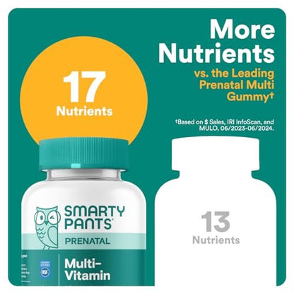 SmartyPants Schwangerschaftsvitamine für Frauen, Multivitamin Gummis: Prä- und Postnatale Vitamine, Biotin, Methylfolat, Vitamin D3, C, B12, B6, A, K & Zink, Inositol, 60 Stück (30 Tage Vorrat)