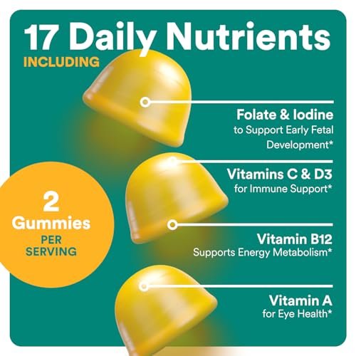 SmartyPants Schwangerschaftsvitamine für Frauen, Multivitamin Gummis: Prä- und Postnatale Vitamine, Biotin, Methylfolat, Vitamin D3, C, B12, B6, A, K & Zink, Inositol, 60 Stück (30 Tage Vorrat)