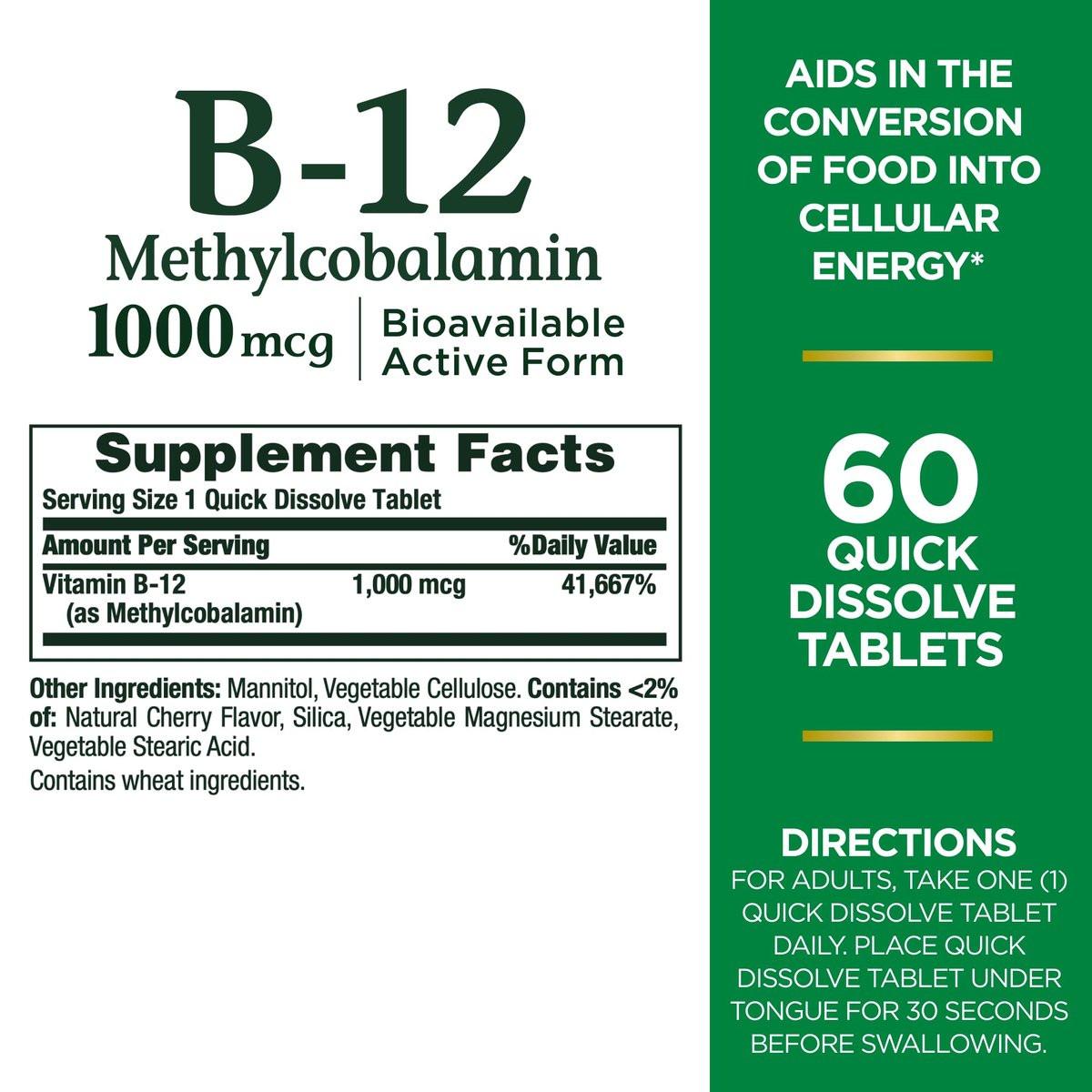 Nature's Bounty Vitamin B-12 Schnell-Lutschtabletten, 1000 µg, Kirschgeschmack, 60 Stück
