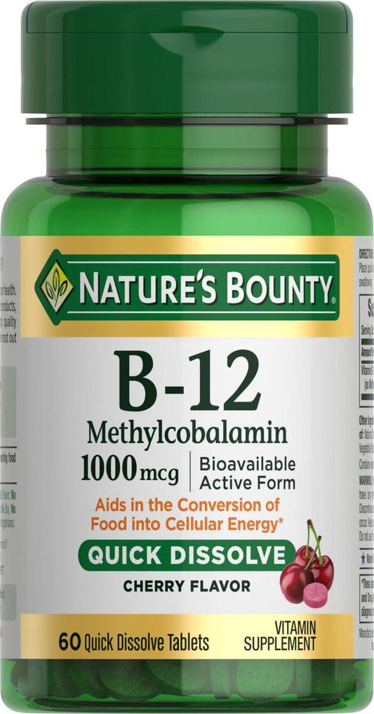 Nature's Bounty Vitamin B-12 Schnell-Lutschtabletten, 1000 µg, Kirschgeschmack, 60 Stück