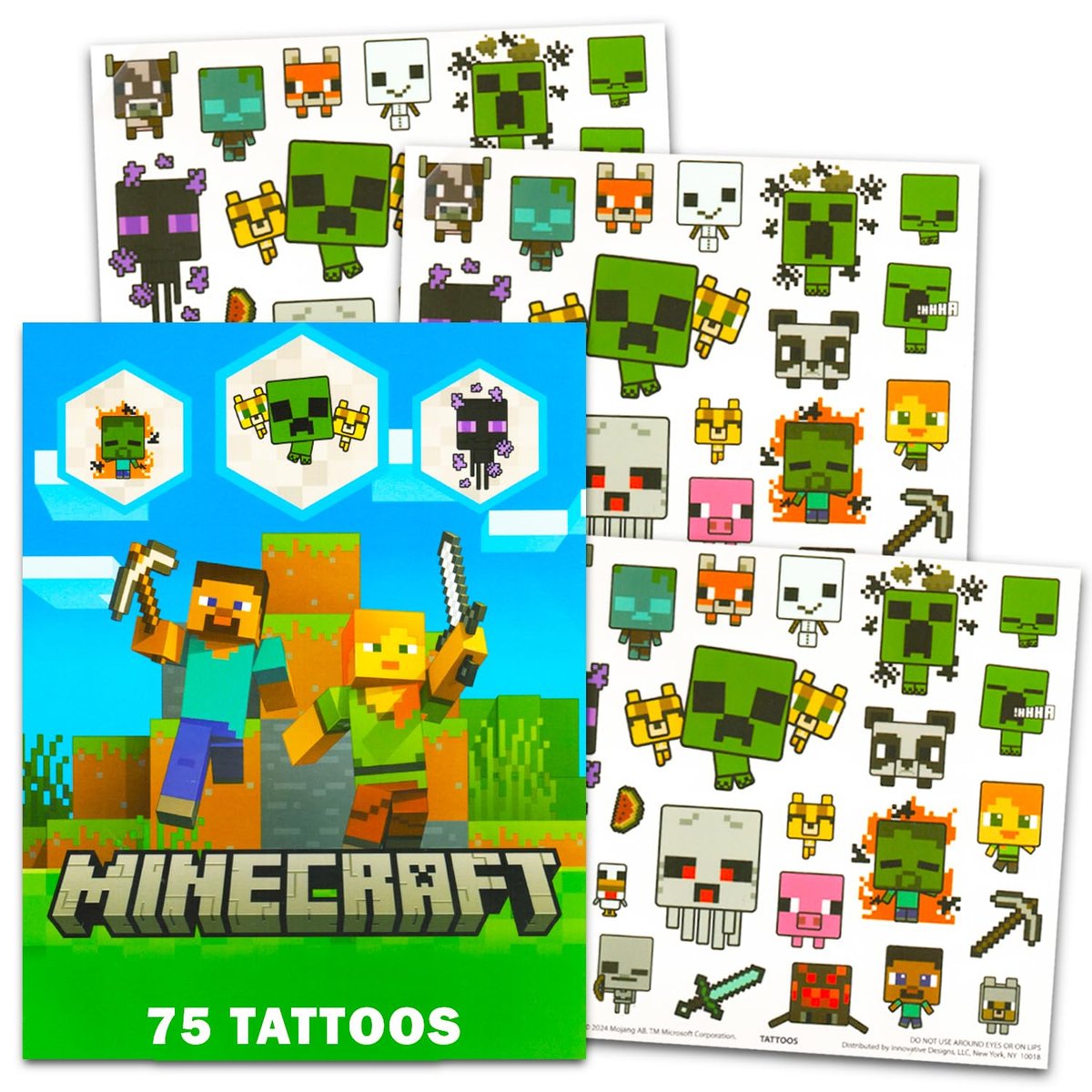 Minecraft Temporäre Tattoos für Kinder und Erwachsene – 75 Stück für Partygeschenke, Goodie Bags und mehr