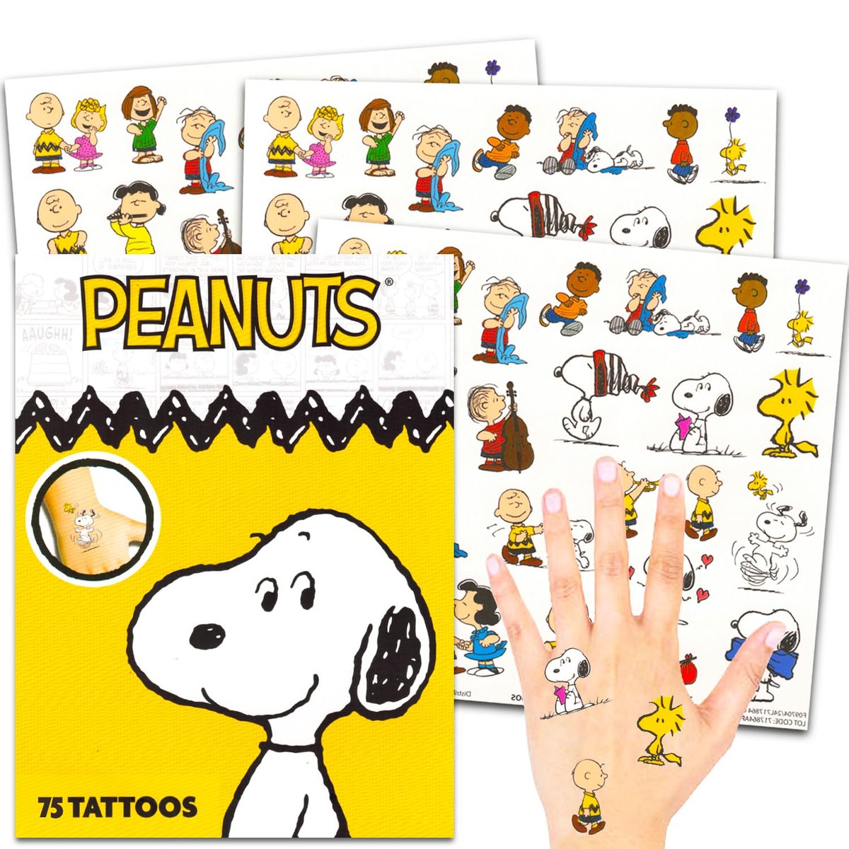 Peanuts Temporäre Tattoos für Kinder und Erwachsene - 75 Charlie Brown Tattoos als Partygeschenke und für Goodie Bags (Snoopy Partyzubehör-Set)