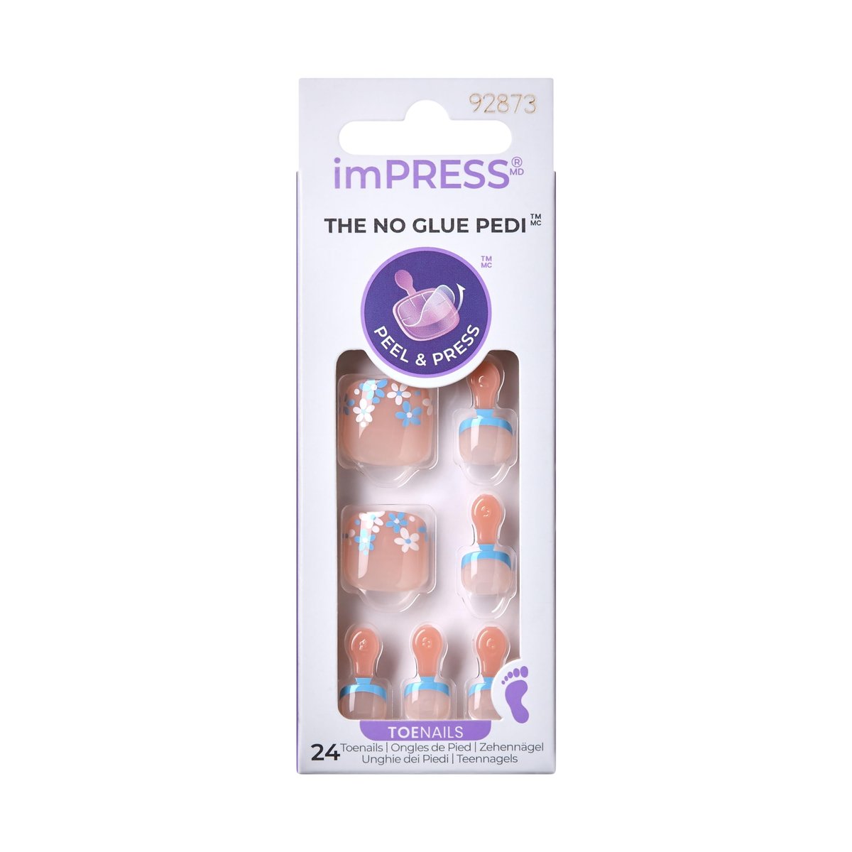 Kiss Impress No Glue Pedi Press-On Nägel 'Paradise Ticket' – Kurze Nagelmodellage in Hellbeige, Squoval-Form, 24 Stück