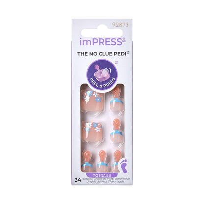 Kiss Impress No Glue Pedi Press-On Nägel 'Paradise Ticket' – Kurze Nagelmodellage in Hellbeige, Squoval-Form, 24 Stück
