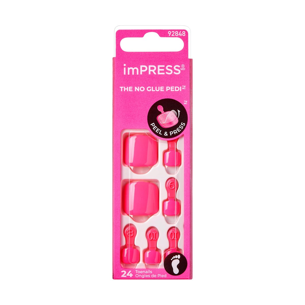 KISS imPRESS No Glue Pedi Press-On Nägel für Zehen, 'Time After Time', Mittelrosa, Kurze Länge, Squoval-Form, 24 Nägel inkl. Vorbereitungspad, Anleitung, Manikürestab und Mini-Feile