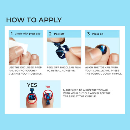KISS imPRESS No Glue Pedi Press-On Nägel, Design 'Last Flowers', Mittelblau, Kurze Länge, Squoval-Form, 24 Nägel, Vorbereitungspad, Anleitung, Manikürestab, Mini-Feile