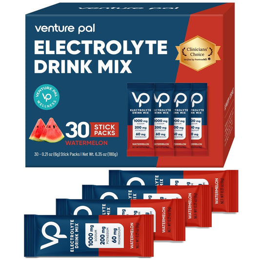 Venture Pal High Sodium Zuckerfreie Elektrolyte Pulverbeutel - Hydrationsbeutel mit Vitaminen, Natrium & Kalium | Null Kalorien | Vegan, Keto & Paleo freundliches Elektrolyt-Getränkepulver - 30 Sticks