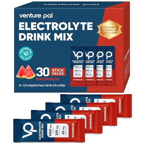 Venture Pal High Sodium Zuckerfreie Elektrolyte Pulverbeutel - Hydrationsbeutel mit Vitaminen, Natrium & Kalium | Null Kalorien | Vegan, Keto & Paleo freundliches Elektrolyt-Getränkepulver - 30 Sticks