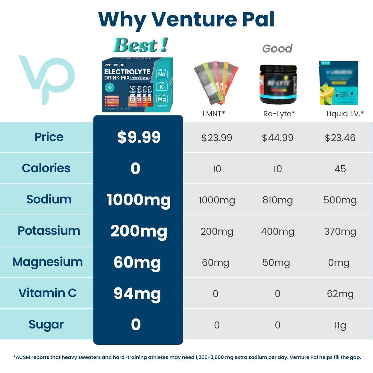 Venture Pal Elektrolyt-Pulver mit hohem Natriumgehalt – Zuckerfrei, 16 Portionen – Vegan, Keto & Paleo freundlich