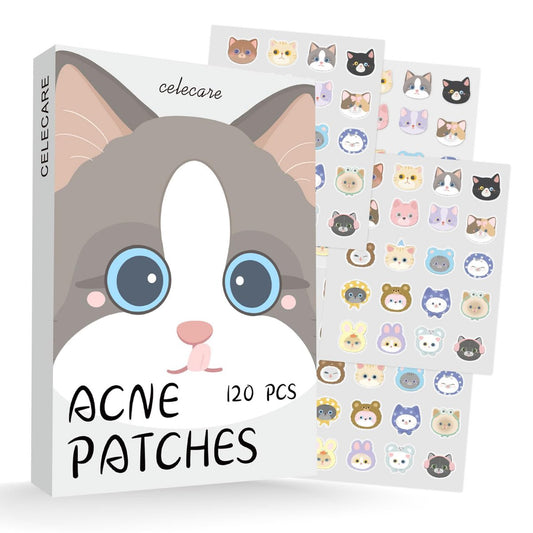 CELECARE Katzen-Pimple-Patches – 120 Hydrokolloid-Akne-Pflaster mit Salicylsäure & Teebaumöl, 20 Farben, niedliche Katzen-Sticker für das Gesicht