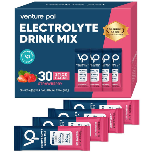 Venture Pal Elektrolyt-Pulver mit hohem Natriumgehalt, zuckerfrei - Hydrationspackungen mit Vitaminen, Natrium & Kalium, Null Kalorien, Vegan, Keto & Paleo freundlich, 30 Sticks