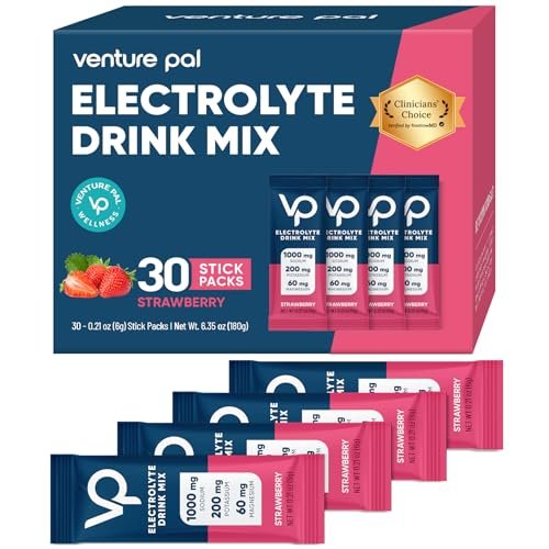 Venture Pal Elektrolyt-Pulver mit hohem Natriumgehalt, zuckerfrei - Hydrationspackungen mit Vitaminen, Natrium & Kalium, Null Kalorien, Vegan, Keto & Paleo freundlich, 30 Sticks