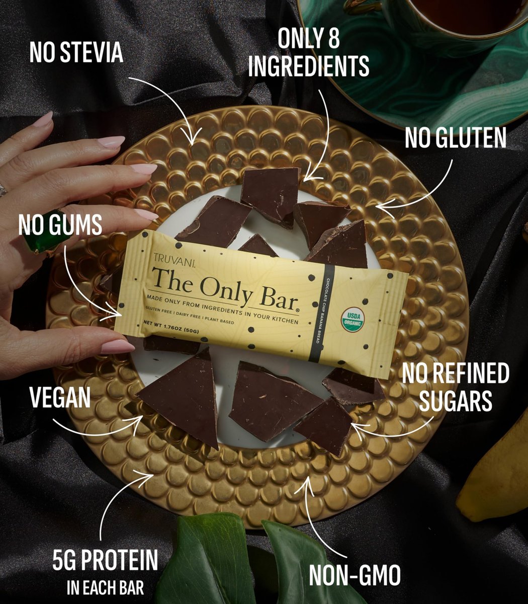 Truvani Pflanzliche Snack-Riegel | Schokoladen-Chip-Bananenbrot 1er-Pack | 5g Protein | USDA Bio & Vegan | Der einzige Riegel | Laktose-, Soja- & Glutenfrei | Einzeln verpackt