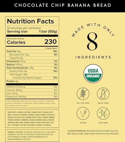 Truvani Pflanzliche Snack-Riegel | Schokoladen-Chip-Bananenbrot 1er-Pack | 5g Protein | USDA Bio & Vegan | Der einzige Riegel | Laktose-, Soja- & Glutenfrei | Einzeln verpackt