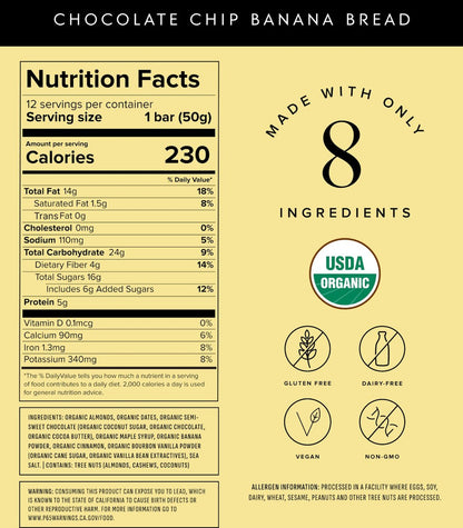 Truvani Pflanzliche Snack-Riegel | Schokoladen-Chip-Bananenbrot 4er-Pack | 5g Protein | USDA Bio & Vegan | Der einzige Riegel | Ohne Milch, Soja & Gluten | einzeln verpackt