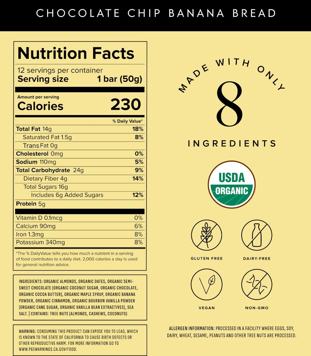 Truvani Pflanzliche Snack-Riegel | Schokoladen-Chip-Bananenbrot 4er-Pack | 5g Protein | USDA Bio & Vegan | Der einzige Riegel | Ohne Milch, Soja & Gluten | einzeln verpackt