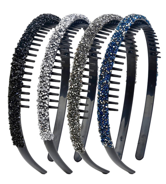 Huachi 4-teiliges Strass-Stirnband für Frauen mit Zähnen, rutschfest, Kamm-Stirnbänder, Kristall-Haarband, funkelnde Diamant-Haarbänder, Haaraccessoires
