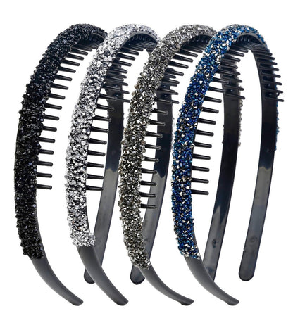 Huachi 4-teiliges Strass-Stirnband für Frauen mit Zähnen, rutschfest, Kamm-Stirnbänder, Kristall-Haarband, funkelnde Diamant-Haarbänder, Haaraccessoires