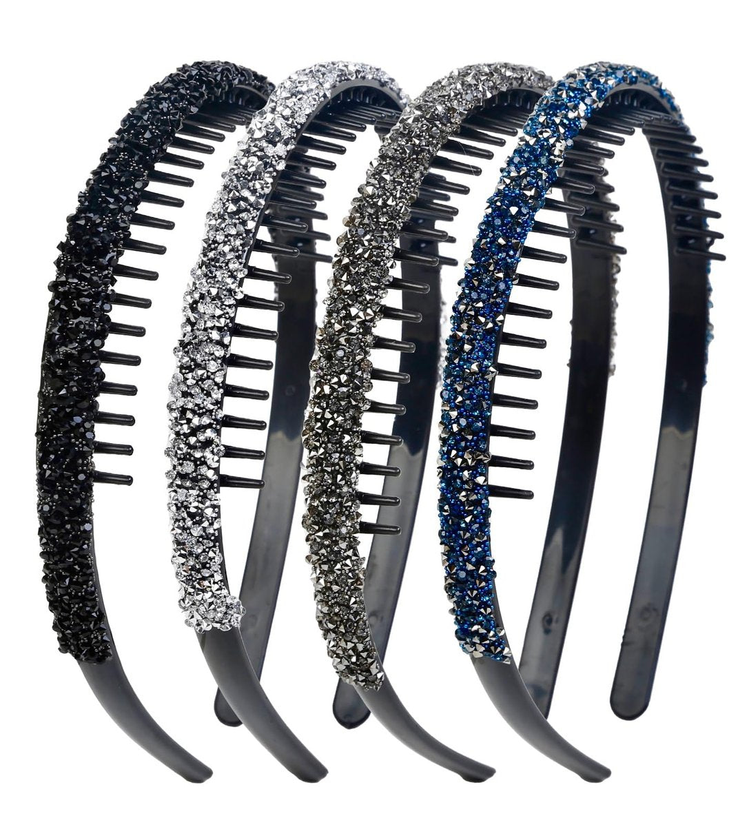 Huachi 4-teiliges Strass-Stirnband für Frauen mit Zähnen, rutschfest, Kamm-Stirnbänder, Kristall-Haarband, funkelnde Diamant-Haarbänder, Haaraccessoires