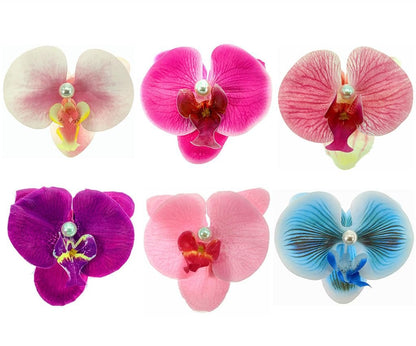 ALIMITOPIA Blumen-Haarklammern – Bohemian Hawaii Stoff-Mottenorchidee Alligator-Haarklammern, Haarnadeln, Stirnband, Haaraccessoires (10 cm, 6 Stück)