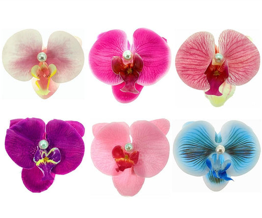 ALIMITOPIA Blumen-Haarklammern – Bohemian Hawaii Stoff-Mottenorchidee Alligator-Haarklammern, Haarnadeln, Stirnband, Haaraccessoires (10 cm, 6 Stück)