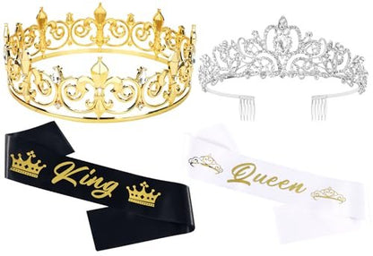 TOBATOBA König & Königin Set mit Schärpen – Kronen für Männer und Frauen – für Abschlussball, Homecoming, Hochzeit, Geburtstag, Halloween