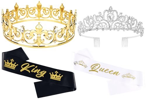 TOBATOBA König & Königin Set mit Schärpen – Kronen für Männer und Frauen – für Abschlussball, Homecoming, Hochzeit, Geburtstag, Halloween