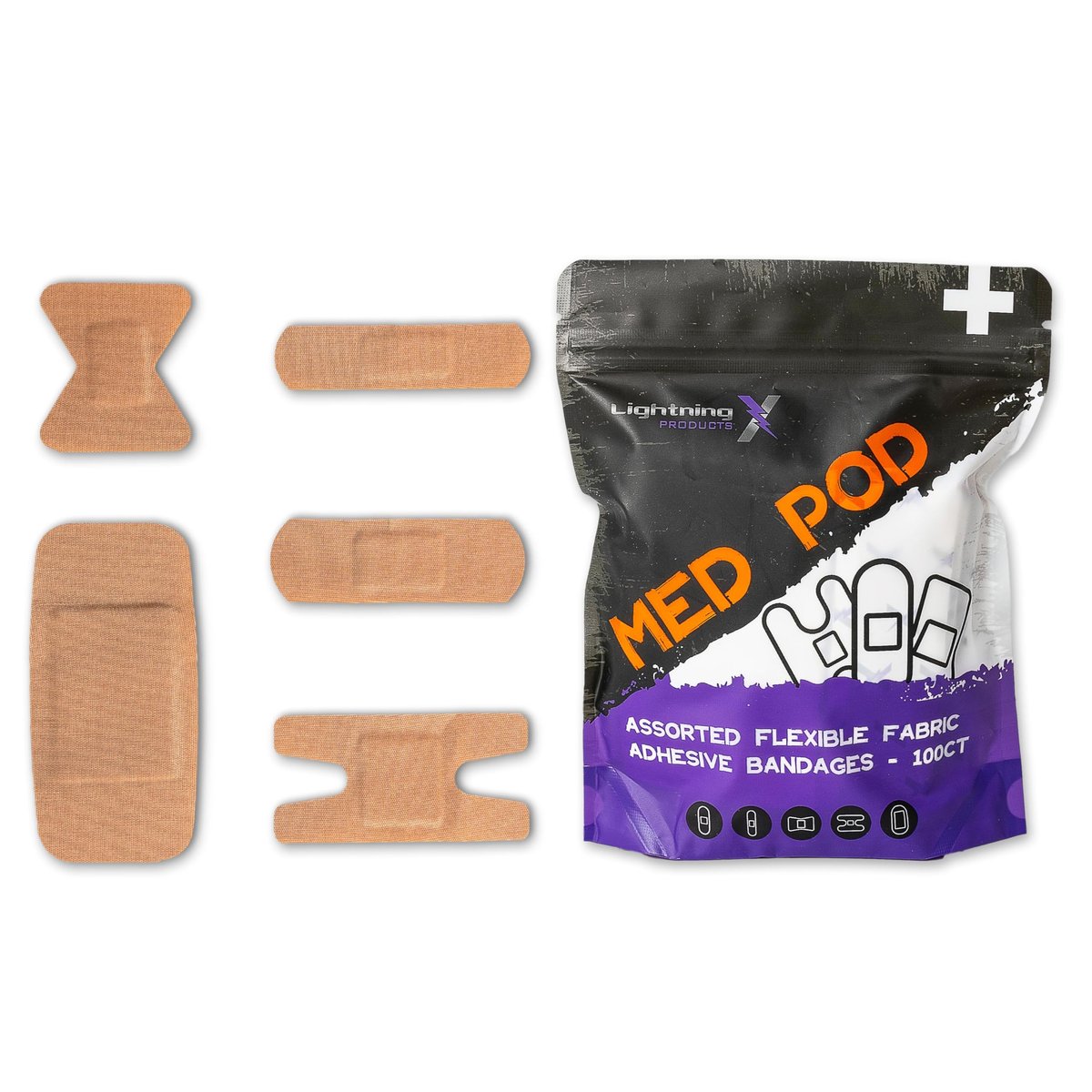Lightning X Products Schwere, flexible Stoff-Pflaster, gemischte Größen, 5 Größen, 100er-Pack für Erste-Hilfe-Kits