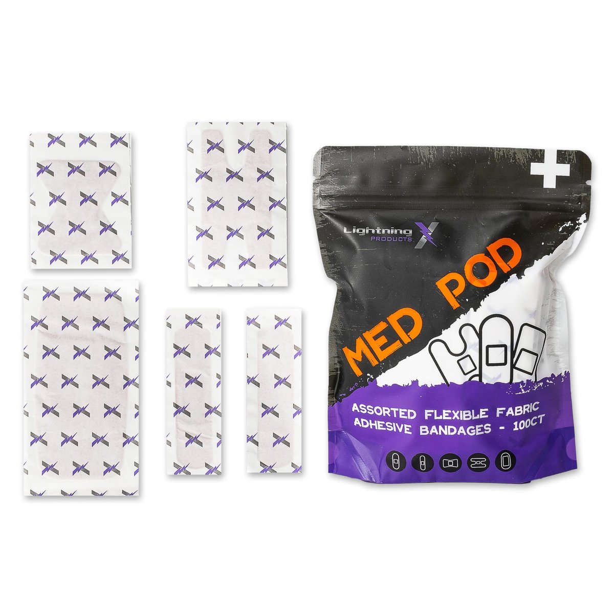 Lightning X Products Schwere, flexible Stoff-Pflaster, gemischte Größen, 5 Größen, 100er-Pack für Erste-Hilfe-Kits