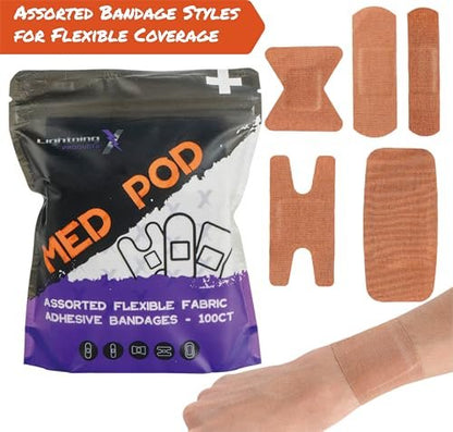 Lightning X Products Schwere, flexible Stoff-Pflaster, gemischte Größen, 5 Größen, 100er-Pack für Erste-Hilfe-Kits