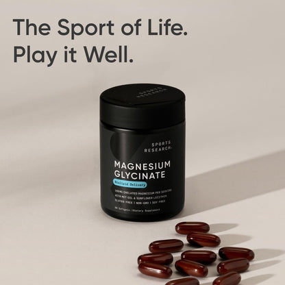 Sports Research® Magnesium Glycinat – Unterstützt erholsamen Schlaf & enzymatische Prozesse – 160 mg cheliertes Magnesium – flüssige Softgel – 60 Stück