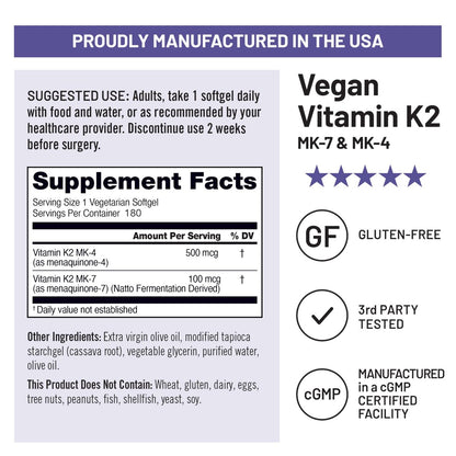 NatureWise Vitamin K2 600mcg Supplement mit MK-7 100mcg & MK-4 500mcg - verbesserte bioverfügbare Formel - K-Komplex für Knochen- und Herzgesundheit - vegan, glutenfrei, ohne Gentechnik - 180 Weichkapseln (6-Monats-Vorrat)