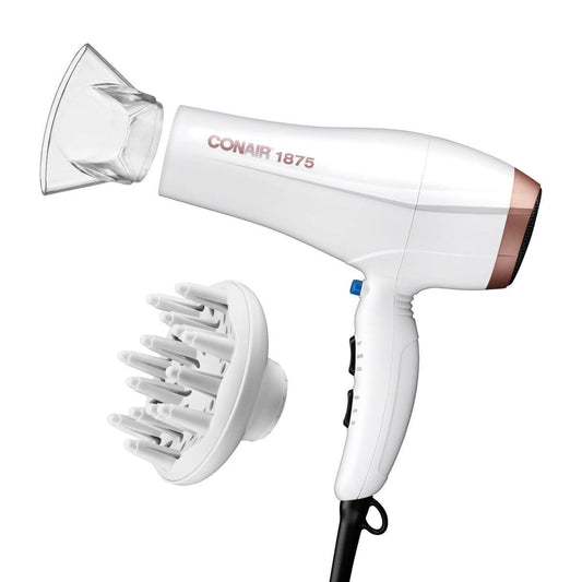 Conair Doppel-Keramik-Haartrockner mit Diffusor | Ionen-Haartrockner mit Diffusor und Konzentratordüse | Exklusiv in Weiß
