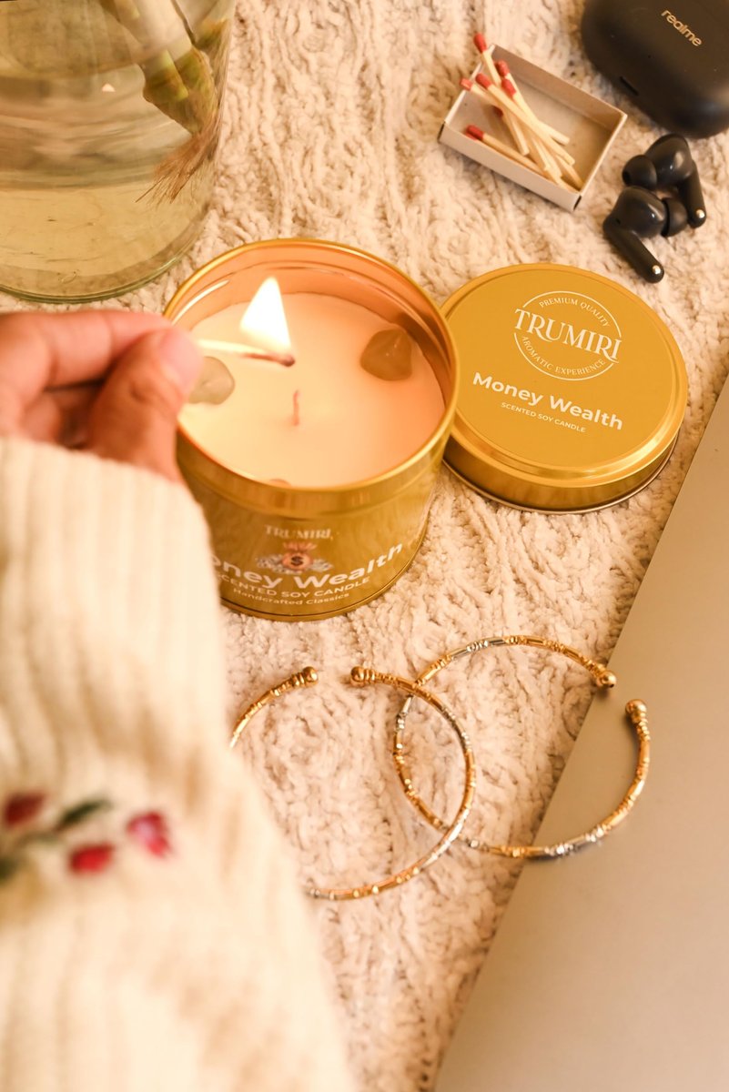 TRUMIRI Money Wealth Kristallkerze – 5oz Sojawachs mit ätherischen Ölen für Wohlstand und Manifestation – langanhaltend, natürlich, organisch, ungiftig