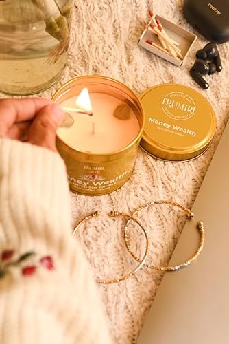 TRUMIRI Money Wealth Kristallkerze – 5oz Sojawachs mit ätherischen Ölen für Wohlstand und Manifestation – langanhaltend, natürlich, organisch, ungiftig