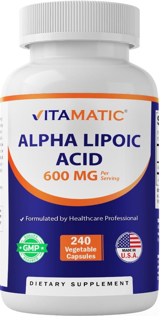 Vitamatic Alpha-Liponsäure (ALA) 600 mg pro Portion - 240 Kapseln - 120 Portionen - Non-GMO & Glutenfrei