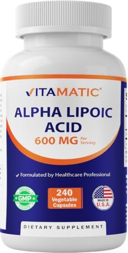 Vitamatic Alpha-Liponsäure (ALA) 600 mg pro Portion - 240 Kapseln - 120 Portionen - Non-GMO & Glutenfrei
