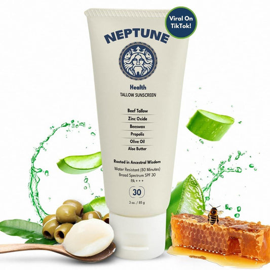 Neptune Nicht-Giftiger Sonnenschutz - Rindertalg, Zinkoxid Mineralischer Sonnenschutz mit Propolis für Hautheilung und Feuchtigkeitspflege