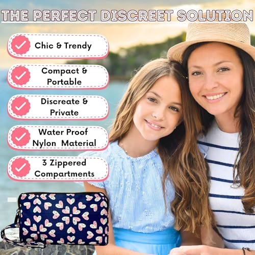 Mark and Lola's Erste Periode Set für unterwegs | 24 Teile | Perioden-Set für Tweens | Diskrete Tasche, Binden, Slipeinlagen | Herz-Motiv