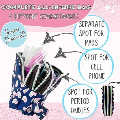 Mark and Lola's Erste Periode Set für unterwegs | 24 Teile | Perioden-Set für Tweens | Diskrete Tasche, Binden, Slipeinlagen | Herz-Motiv