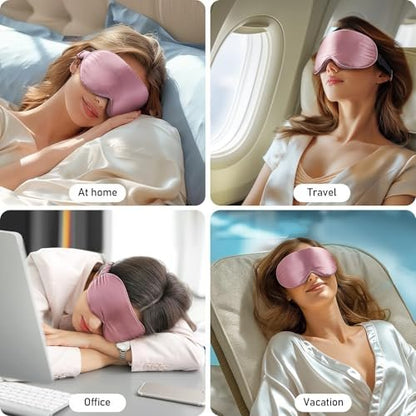 LitBear 100% 22 Momme Maulbeerseide Schlafmaske - 3D Konturierte Augenmaske für Männer und Frauen, weiche atmungsaktive Schlafmaske mit verstellbarem Band, perfekte Lichtblockade für erholsamen Schlaf (Bean Pink)
