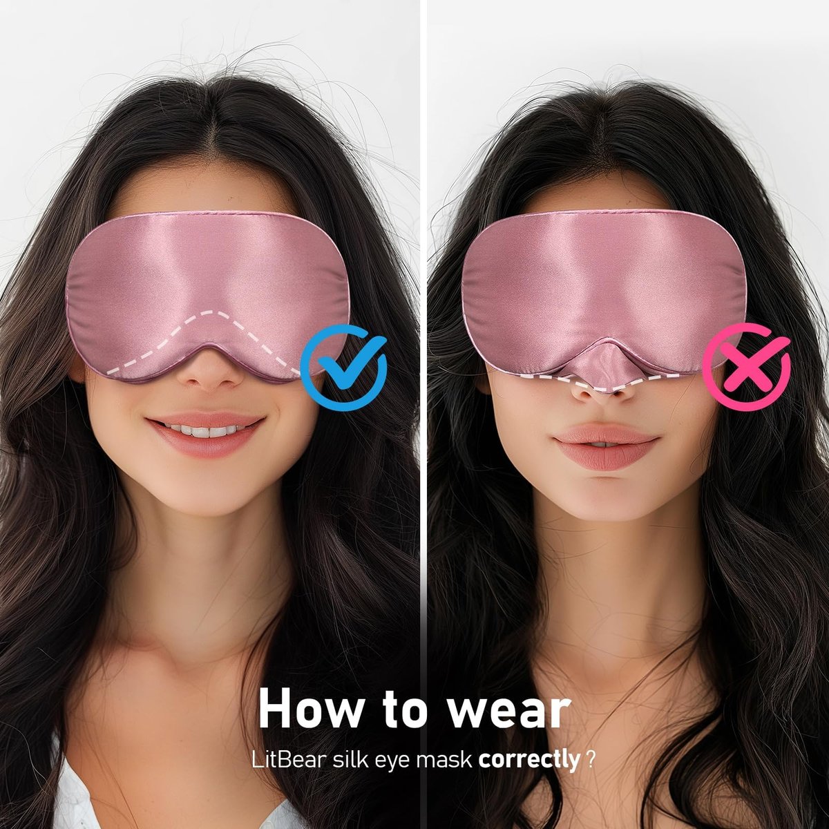 LitBear 100% 22 Momme Maulbeerseide Schlafmaske - 3D Konturierte Augenmaske für Männer und Frauen, weiche atmungsaktive Schlafmaske mit verstellbarem Band, perfekte Lichtblockade für erholsamen Schlaf (Bean Pink)