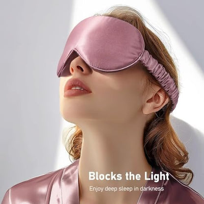 LitBear 100% 22 Momme Maulbeerseide Schlafmaske - 3D Konturierte Augenmaske für Männer und Frauen, weiche atmungsaktive Schlafmaske mit verstellbarem Band, perfekte Lichtblockade für erholsamen Schlaf (Bean Pink)