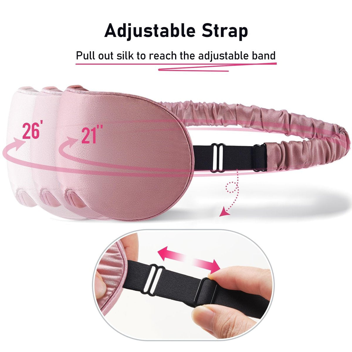 LitBear 100% 22 Momme Maulbeerseide Schlafmaske - 3D Konturierte Augenmaske für Männer und Frauen, weiche atmungsaktive Schlafmaske mit verstellbarem Band, perfekte Lichtblockade für erholsamen Schlaf (Bean Pink)